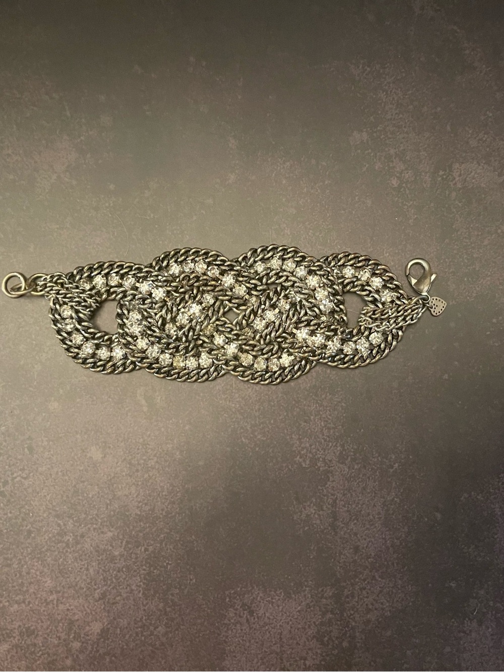 Stella & Dot Silver Braided with crystals Link Statement Bracelet